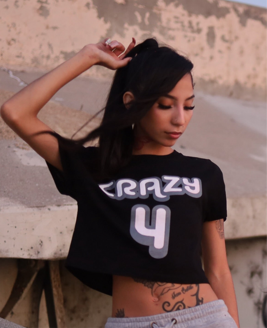 Crazy 4 Crop Tee – Black/Silver Print