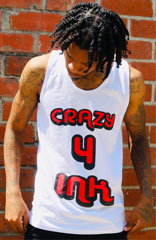 Crazy 4 Ink (White & Red Tanktop)
